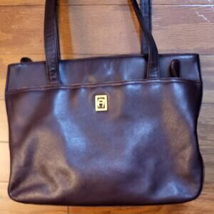 Etienne Aigner Brown Leather Shoulder Bag with Gold Detail